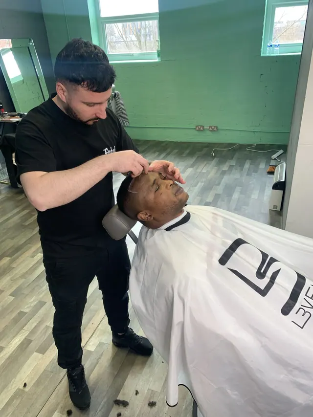 A shave in progress